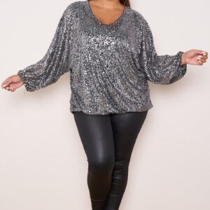 Plus sequin puff sleeve top