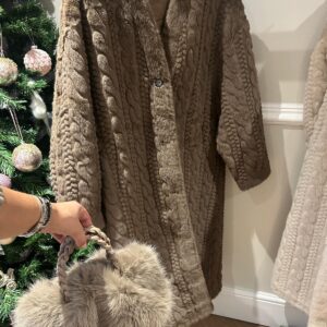 Faux fur cable knit coat